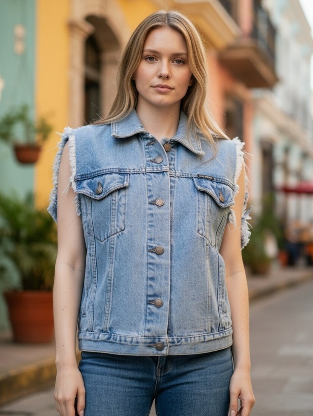 Vtg Harley Davidson Women's Size Large Motorcycle Denim Sleeveless Vest Jacket